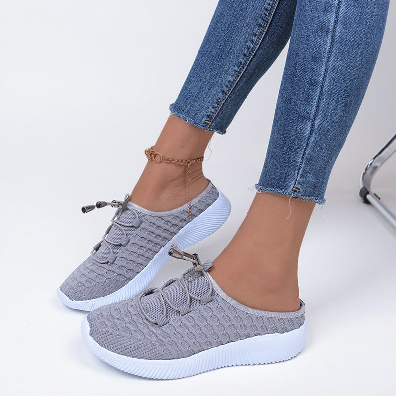 Flyknit-Slipper mit niedrigem Absatz und Schnürung