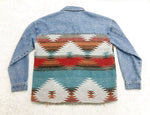 Retro Azteken-Jeans-Patchwork-Jacke mit Reverstasche