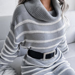 Casual Loose Turtleneck Stripped Sweater Dress