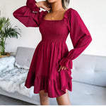Square Neck Flared Ruffled Swing Dress