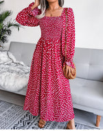 Elegant Square Neck A Line Pleated Dress