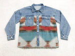 Retro Azteken-Jeans-Patchwork-Jacke mit Reverstasche