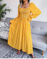 Elegant Square Neck A Line Pleated Dress