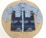 Retro Azteken-Jeans-Patchwork-Jacke mit Reverstasche