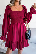 Square Neck Flared Ruffled Swing Dress