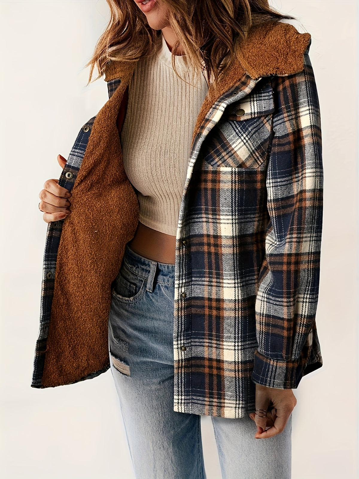 Kapuzenjacke mit kariertem Muster und Samtfutter
