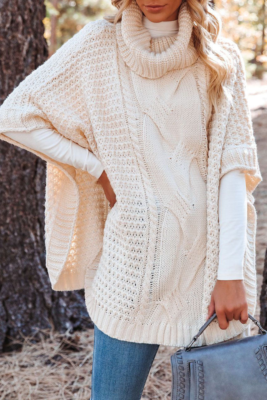 Pull en tricot châle torsadé à col roulé