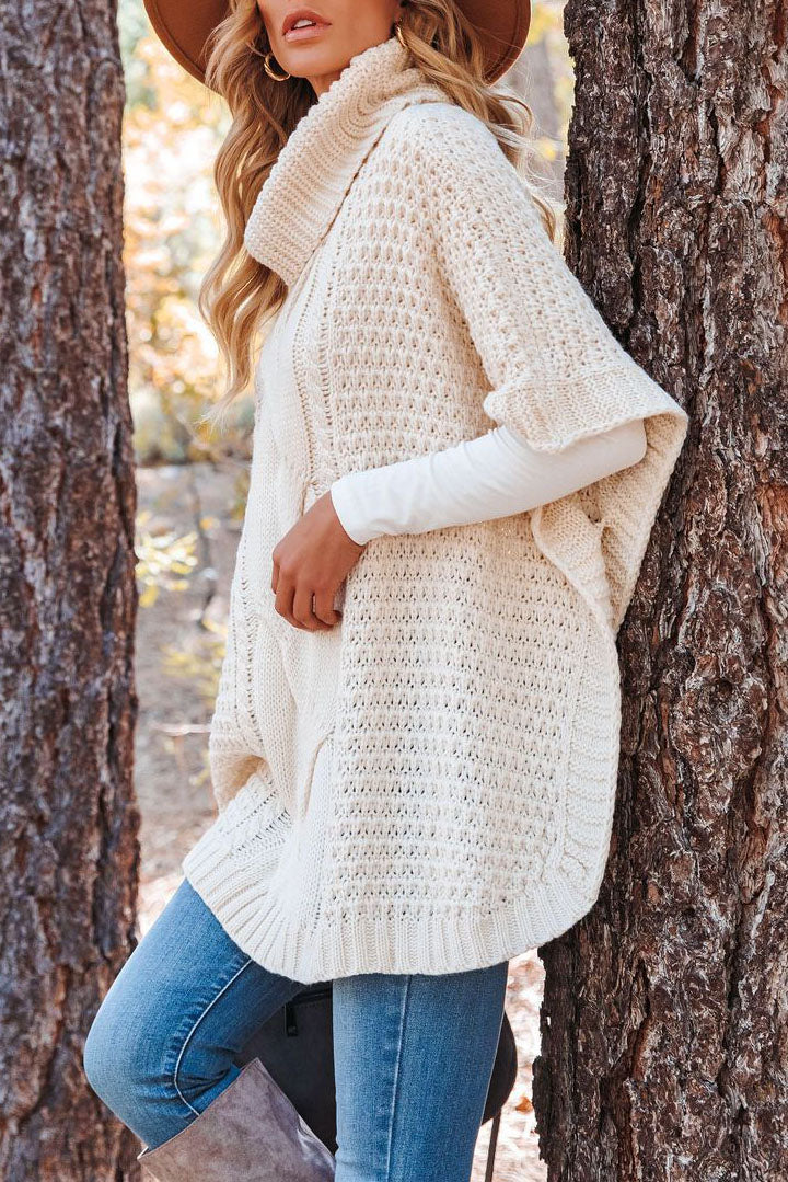 Pull en tricot châle torsadé à col roulé