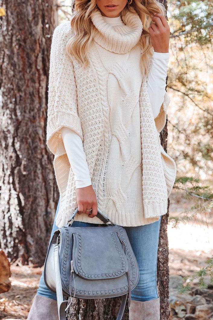 Pull en tricot châle torsadé à col roulé