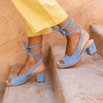 Bandage Suede Pumps Holiday Summer Chunky Heel Sandals - Pavacat
