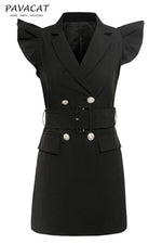 Belted Double Breasted Blazer Dress - Pavacat