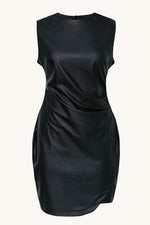 Black PU Leather Ruched Bodycon Dress - Pavacat