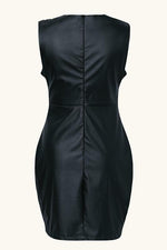 Black PU Leather Ruched Bodycon Dress - Pavacat