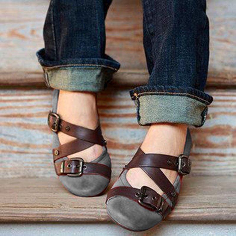 Buckle Strap Casual Flats Loafers Sandals Pavacat US5.5(LABEL SIZE 35) Grey 