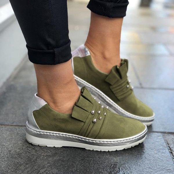 Casual Artificial Pearl Decoration Solid Color Sneakers - Pavacat