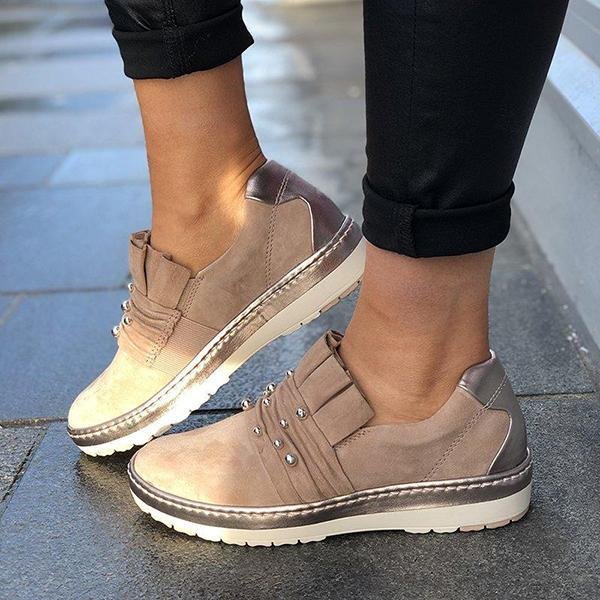 Casual Artificial Pearl Decoration Solid Color Sneakers - Pavacat