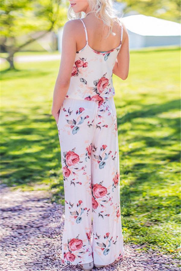 Casual Lace Up Floral Print Jumpsuit Jumpsuits & Rompers Pavacat 