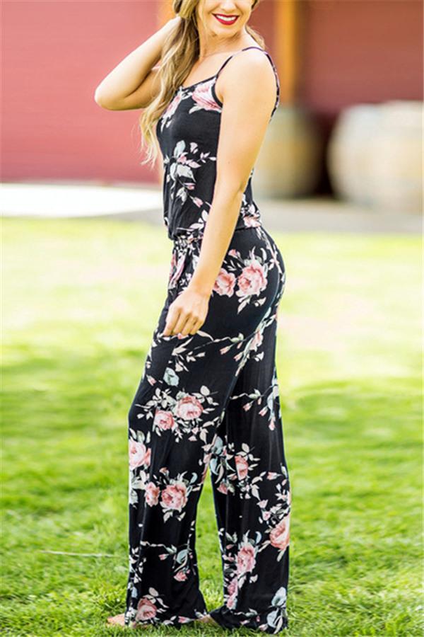 Casual Lace Up Floral Print Jumpsuit Jumpsuits & Rompers Pavacat 