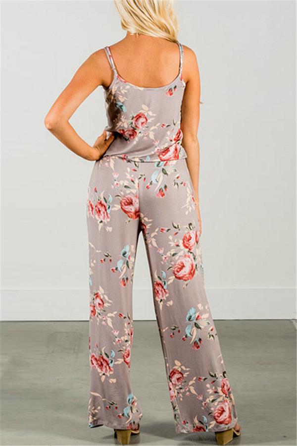Casual Lace Up Floral Print Jumpsuit Jumpsuits & Rompers Pavacat 