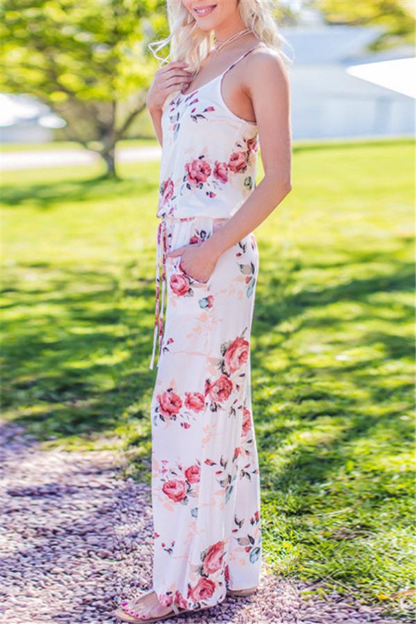 Casual Lace Up Floral Print Jumpsuit Jumpsuits & Rompers Pavacat 