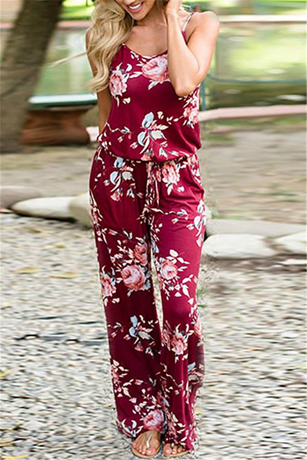 Casual Lace Up Floral Print Jumpsuit Jumpsuits & Rompers Pavacat 
