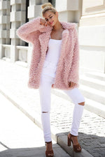 Casual Pink Faux Fur Long Coat Coat Simplee 