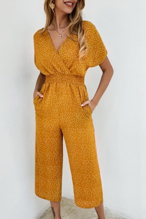 Casual Printed V-neck Pocket Jumpsuit Jumpsuits & Rompers 5201906191605 