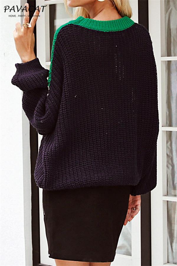 Casual Spliced Loose Knitted Sweater - Brown Pullover Aliexpress 