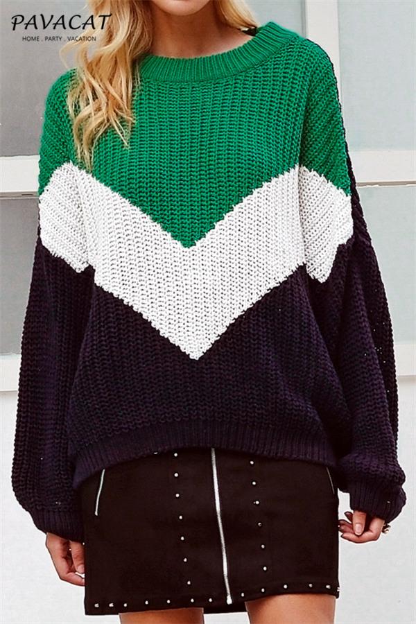 Casual Spliced Loose Knitted Sweater - Brown Pullover Aliexpress One Green 