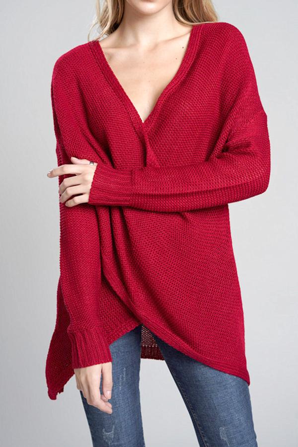 Casual V Neck Front Cross Weekend Sweater Pullover VICI 