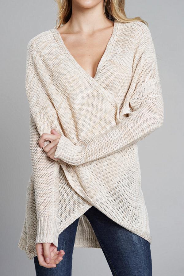 Casual V Neck Front Cross Weekend Sweater Pullover VICI S Khaki 