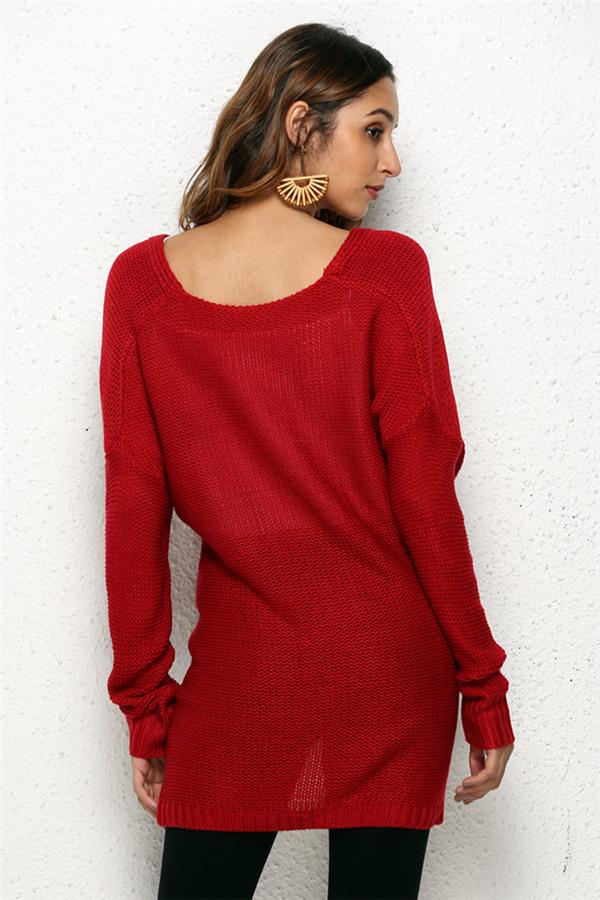 Casual V Neck Front Cross Weekend Sweater - Red Pullover VICI 
