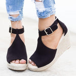 Chic Espadrille Wedges Adjustable Buckle Sandals Sandals xiaolai US5.5(LABEL SIZE 35) Black 