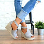 Chic Espadrille Wedges Adjustable Buckle Sandals Sandals xiaolai US5.5(LABEL SIZE 35) Gray 