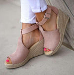Chic Espadrille Wedges Adjustable Buckle Sandals Sandals xiaolai US5.5(LABEL SIZE 35) Pink 