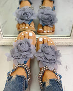 Chiffon Flowers Beach Vacation Flip Flops - Pavacat