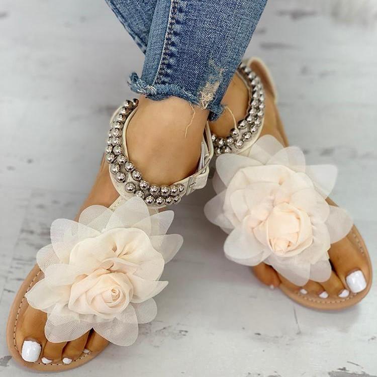 Chiffon Flowers Beach Vacation Flip Flops - Pavacat