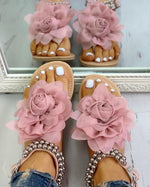 Chiffon Flowers Beach Vacation Flip Flops - Pavacat