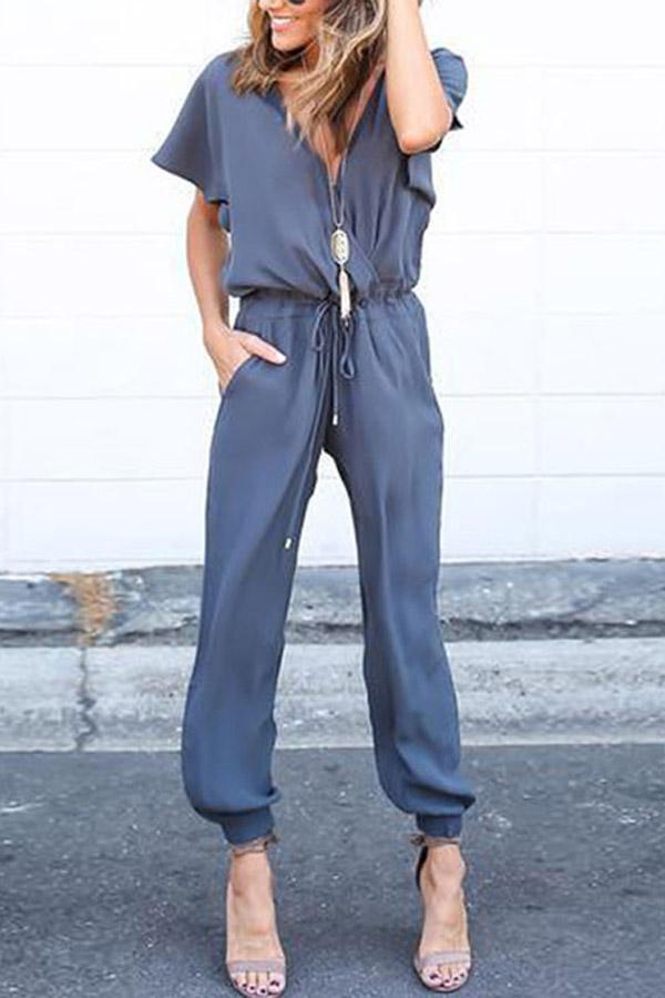 Chiffon Short Sleeve Jumpsuit Jumpsuits & Rompers Pavacat S Gray 