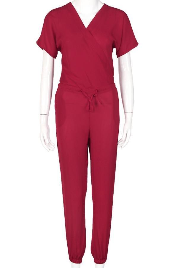 Chiffon Short Sleeve Jumpsuit Jumpsuits & Rompers Pavacat S Red 