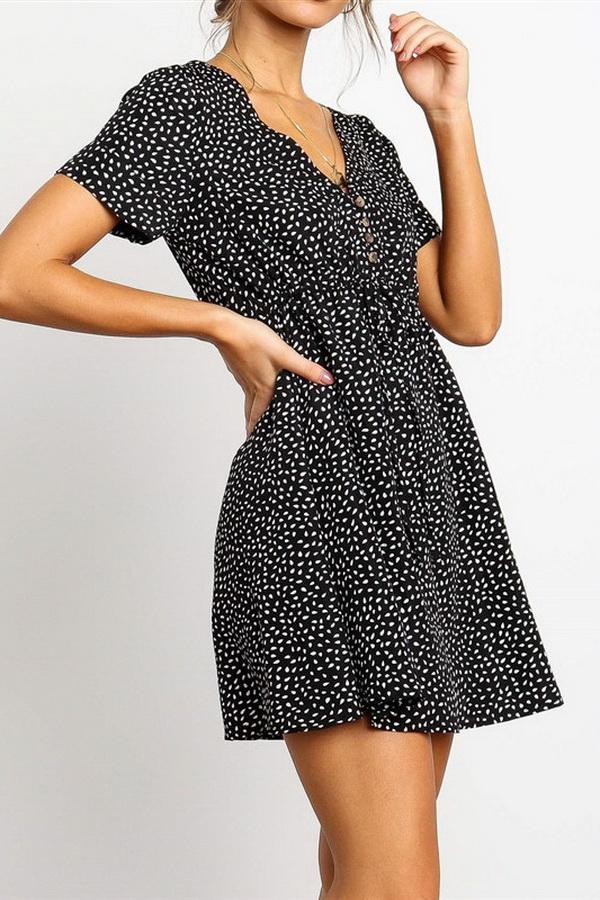 Chiffon V-collar Short Sleeve Dress Dress 5201906151552 