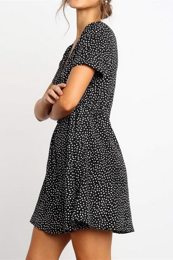 Chiffon V-collar Short Sleeve Dress Dress 5201906151552 