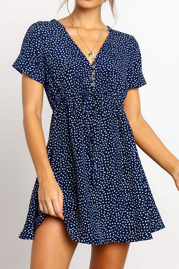 Chiffon V-collar Short Sleeve Dress Dress 5201906151552 