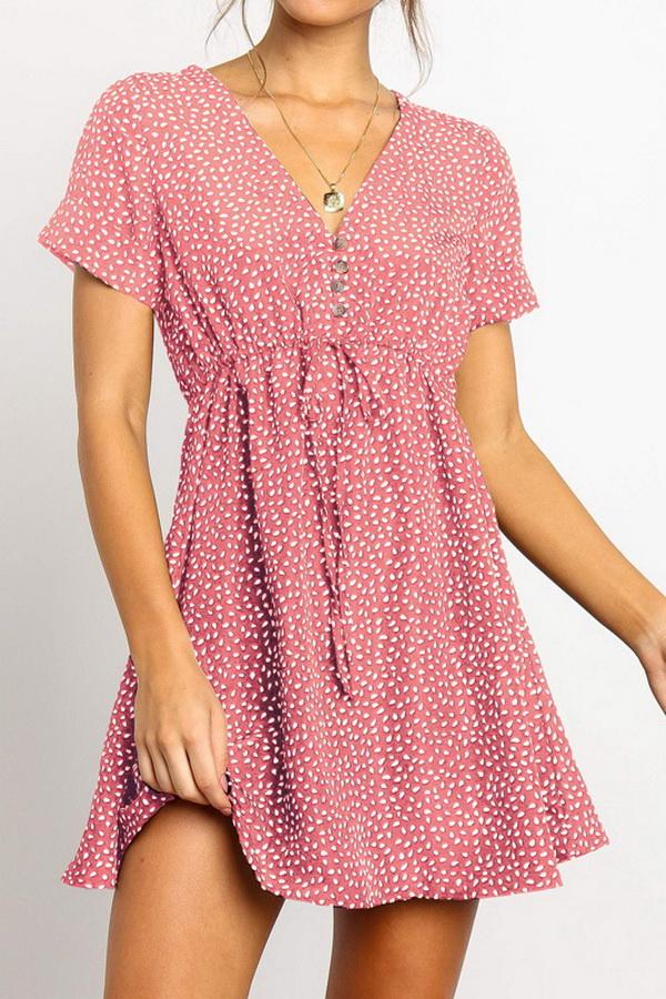 Chiffon V-collar Short Sleeve Dress Dress 5201906151552 