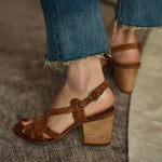 Chunky Heel Sandals Leather Sandals Sandals Pavacat US5.5(LABEL SIZE 35) Brown 