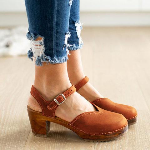 Clogs For Vintage Buckle Strap Closed Toe Shoes Sandals Pavacat 