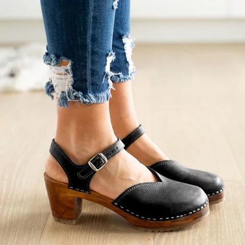 Clogs For Vintage Buckle Strap Closed Toe Shoes Sandals Pavacat US5.5(LABEL SIZE 35) Black 