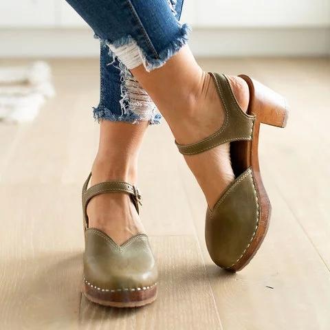 Clogs For Vintage Buckle Strap Closed Toe Shoes Sandals Pavacat US5.5(LABEL SIZE 35) Green 