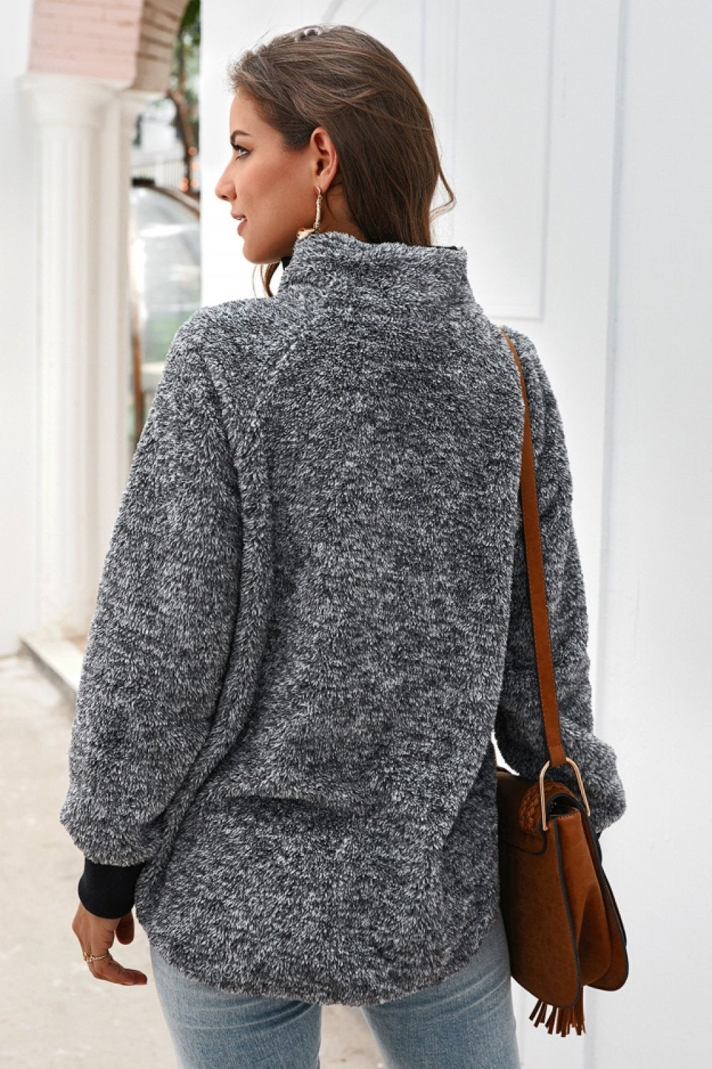 Color Block High Neck Buttons Sweatshirt - Pavacat
