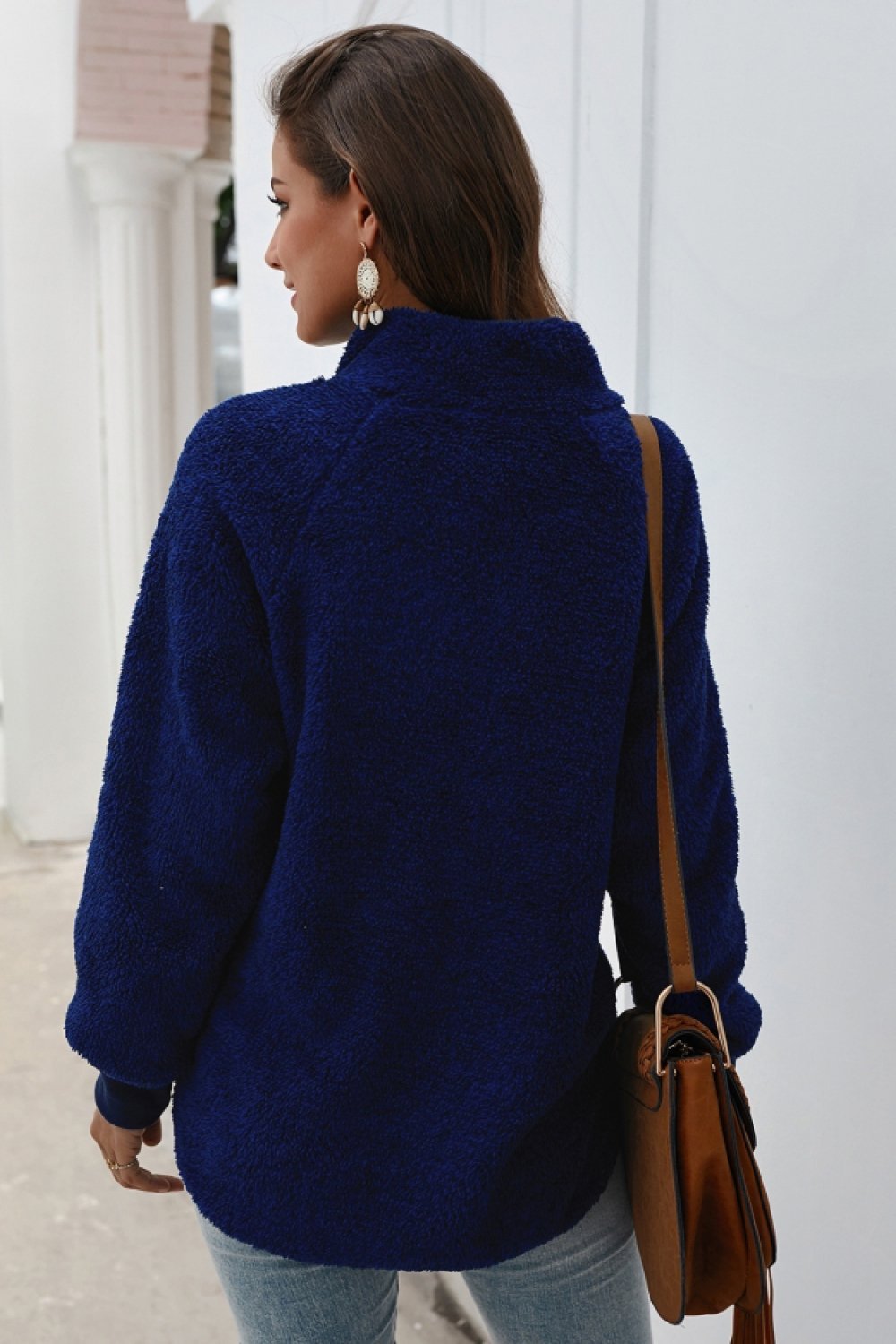 Color Block High Neck Buttons Sweatshirt - Pavacat
